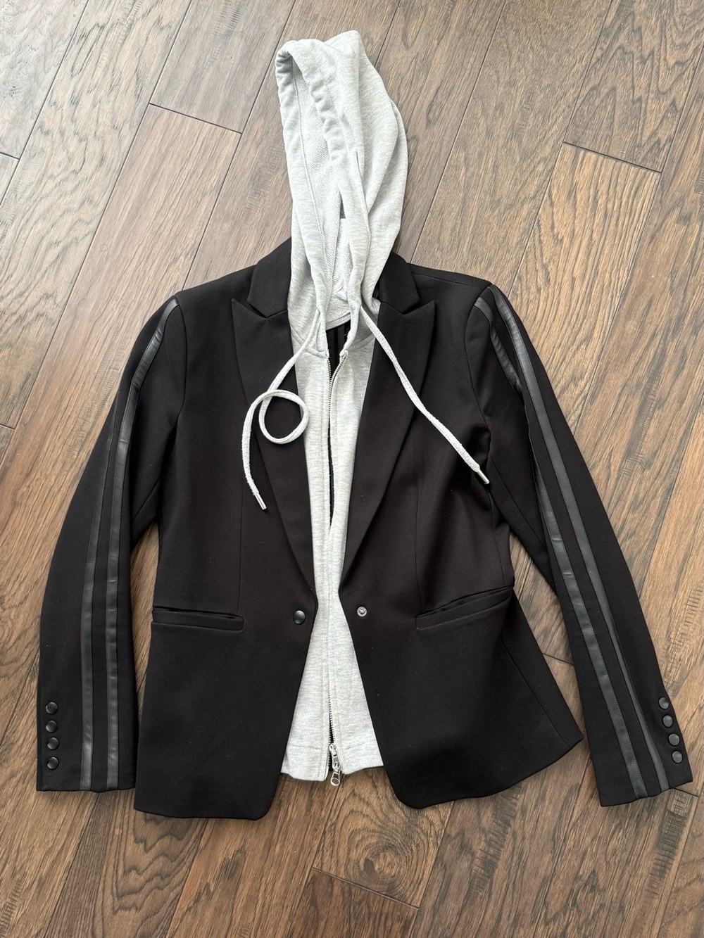 Evereve Black Women's Blazer with Detachable Grey Hoodie Layer